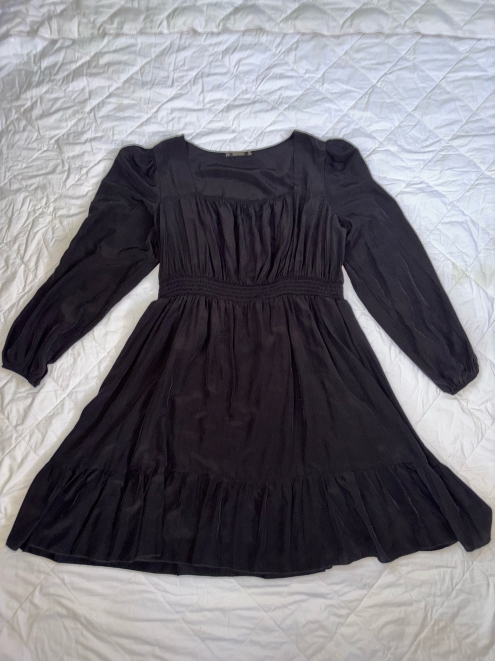Long Sleeve Black Women's Square Neck Dress